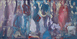 Abstrahiertes Panorama-Ölgemälde von Klaus Dobrunz aus der Serie Lange Tage. Eine dichte Menschenmenge verschmilzt in expressiver Pinselführung zu einer stimmungsvollen Einheit aus kühlen lila, blauen und weißen Nuancen.